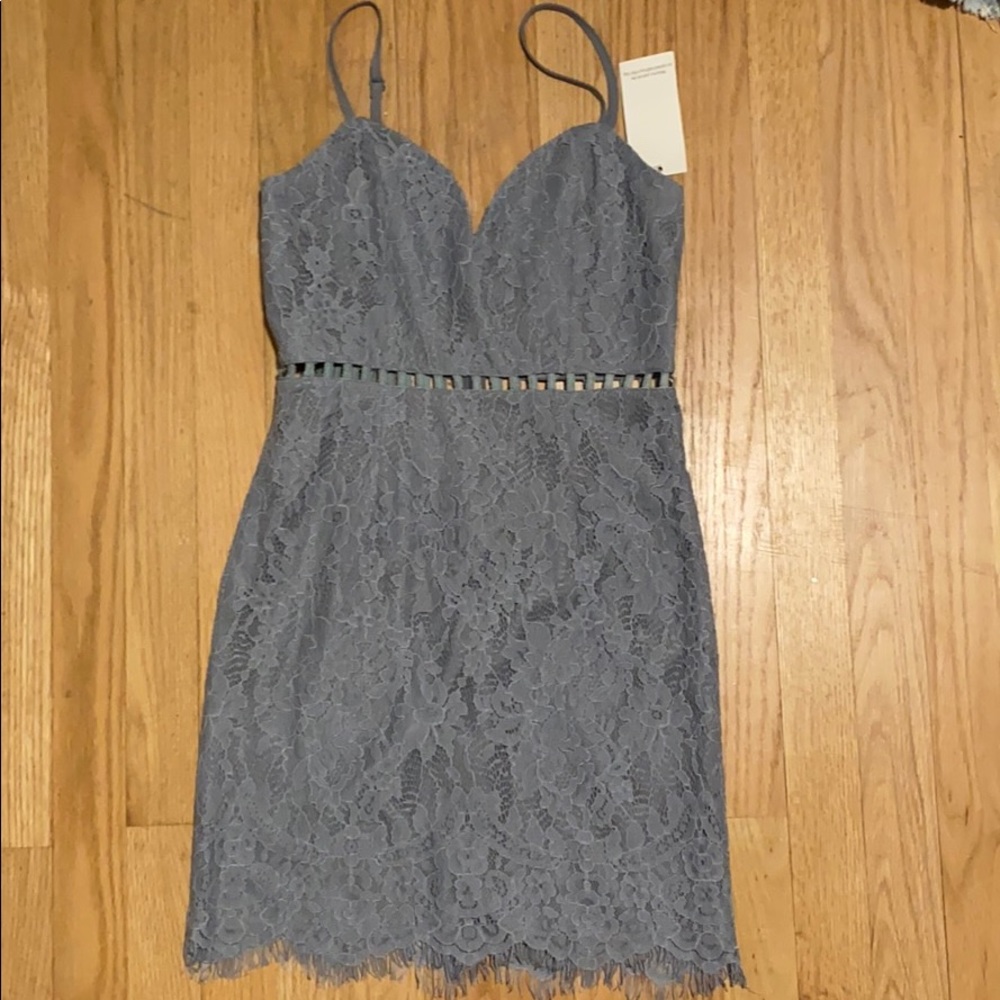 greyish blue lace dress